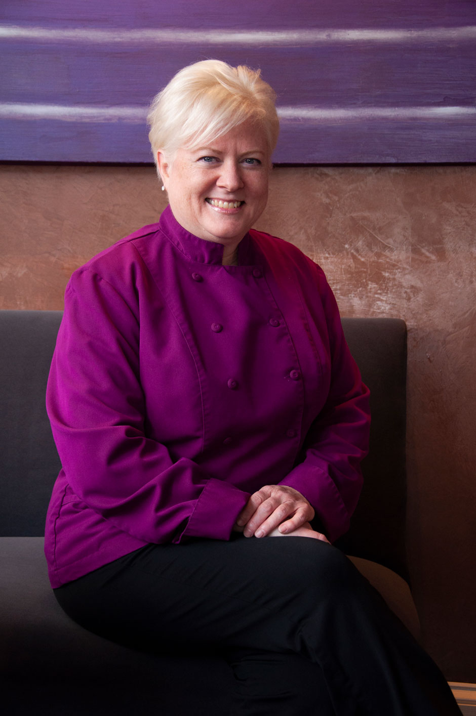 James Beard Nominated Chef Cindy Wolf in the beautiful lounge at Charleston